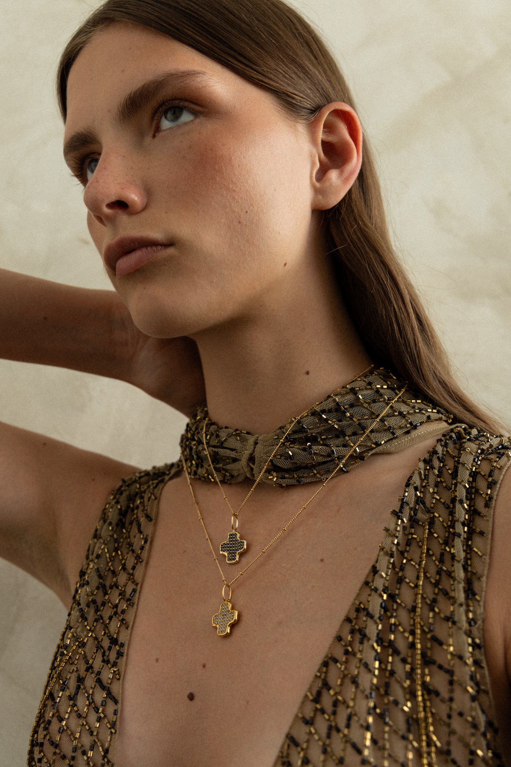 Celine Pendant in 18k Gold | Hand Carved Cross with Zirconia